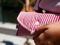 Pochette lunettes rayures blanches et rouges